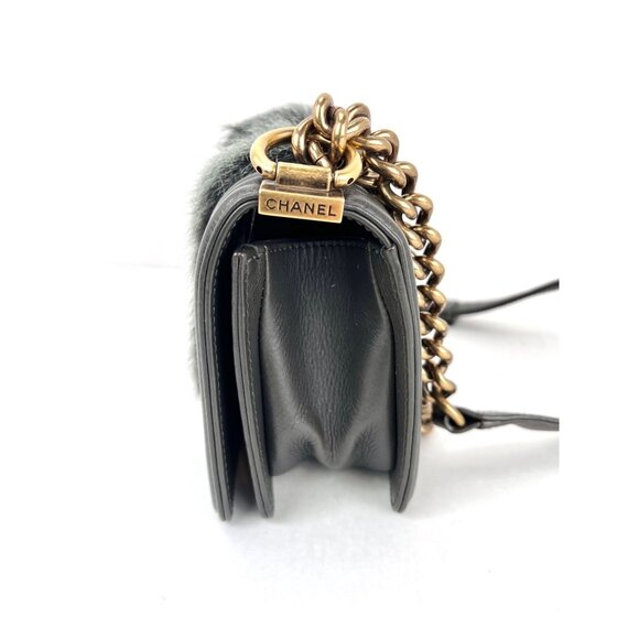 Chanel Small Boy Flap Quilted Goat Hair Gray Leather Shoulder Bag RARE - Picture 15 of 16